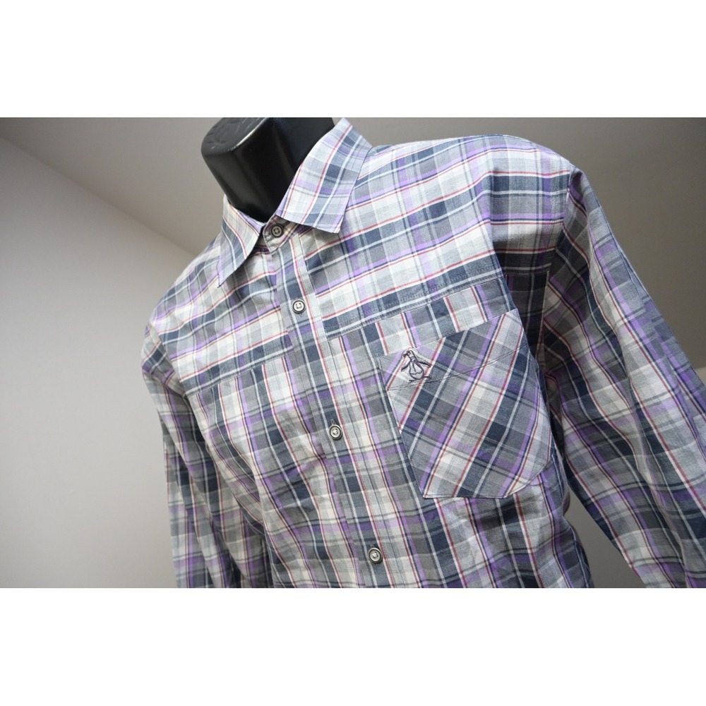 Original Penguin Button Down Shirt Mens XL Grey Purple Plaid Classic Fit XL